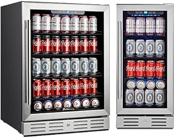 Kalamera 15 &amp; 24 inch 96 or 154 Cans Capacity Beverage Cooler - Built in Counter or Freestanding - for Soda, Water, Beer or Wine - For Kitchen or Bar with Blue Interior Light