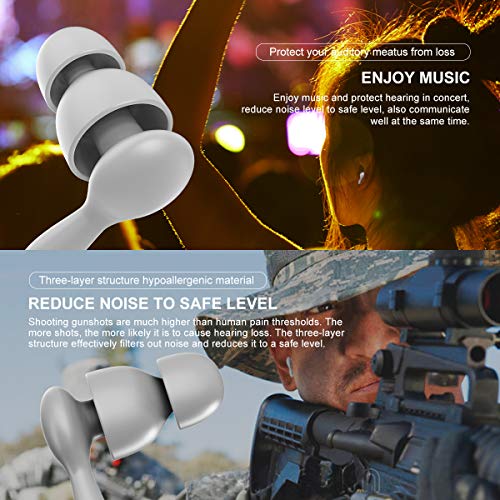 2 Pairs Soft Silicone Ear Plugs Noise Reduction,Earplugs for Sleeping Swimming Snoring Concerts,Waterproof Reusable Ear Plugs with Organizer (Grey)