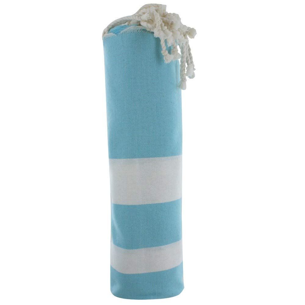 LES POULETTES BIJOUX - Fouta Beach Towel Turquoise Cotton and White Stripes