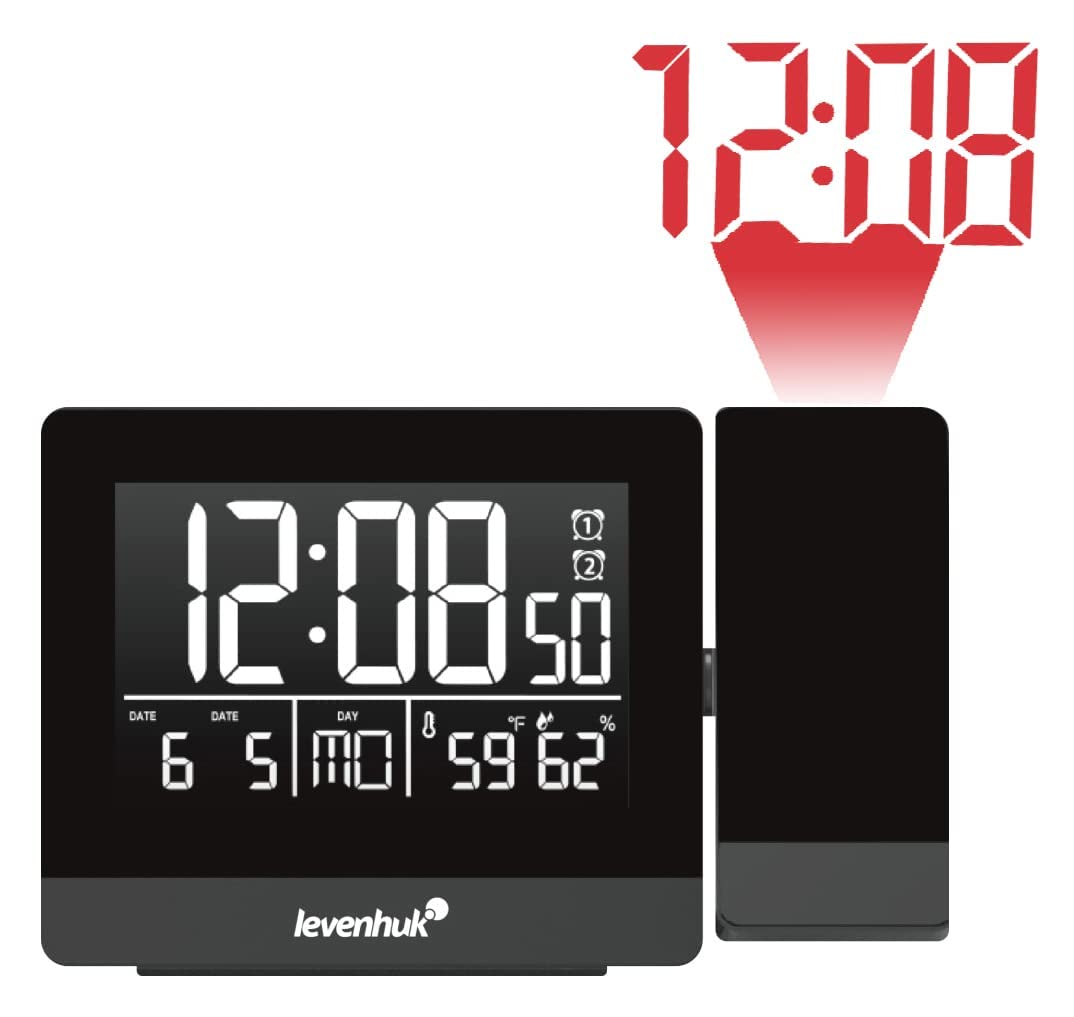 Levenhuk Wezzer BASE L70 Digital Thermometer with Rotating Time Projector, Calendar and Clock
