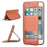 ZVE iPhone 6/6S plus brown case For women in Synthetic Leather with flip case,Iphone 6 Plus Slim Stand w Window Open  Case Cover for Apple iPhone 6/6s plus 5.5