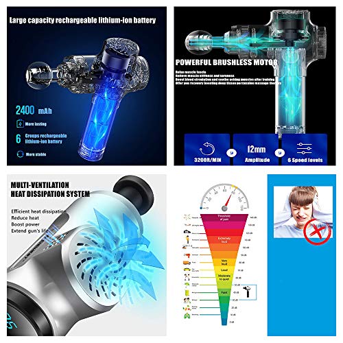 Massage Gun Handheld Deep Tissue Muscle Massager Portable Profession Massager For Muscle Aches Recovery and Fitness Relax With 6 Adjustable Speed and 4 Attachments