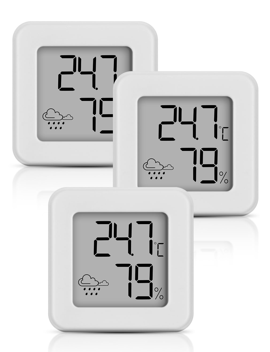 Digital Indoor Thermometer Hygrometer Mini， Room Temperature Monitor and Humidity Meter Temperature Humidity Gauge (white-3packs)