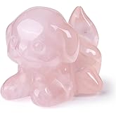 Jovivi Natural Rose Quartz Crystal Lying Dog Statue Home Decor Carved Mini Gemstone Puppy Dog Figurines Pocket Sculpture Reiki Healing Stones Decorative Ornament Gift