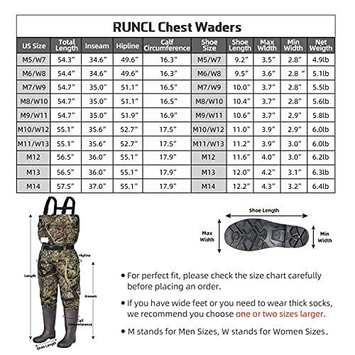 RUNCL Chest Waders with Boots Fishing Waders WaistHigh Waders