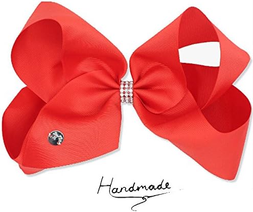 Red JayJo JOJO Style Bows Large 8" Big Bow Hair Clip for Children Girls Rhinestone
