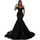 Off The Shoulder Tulle Wedding Dresses for Bride Mermaid Laces Applique Boho A Line Bridal Gowns with Train