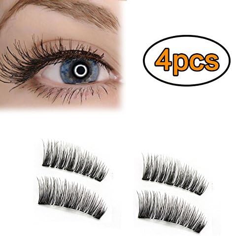 AWSTECH 4 PCS Full Eye Magnetic Eyelashes, Triple Magnetic False Eyelashes, 0.2mm Ultra Thin 3D Fiber Reusable Fake Lashes Extension, Long, Natural Look, No Glue
