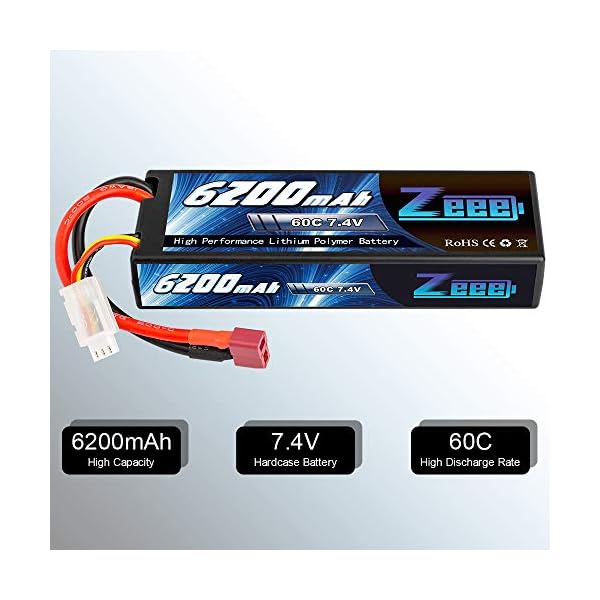 Zeee 7.4V 60C 6200mAh 2S RC Lipo Battery Hardcase with Deans Connector for RC Vehicles Car Truck Truggy Boat(2 Pack) – Bild 3