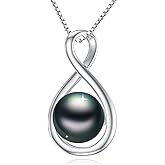KANNSOAR Tahitian Black Pearl 18K White Gold Plated Sterling Silver Heart/Infinity/Four Leaf Clover Pendant Necklace Jewelry Gifts for Women Wife Mom Girlfriend Wedding Birthday Anniversary Christmas