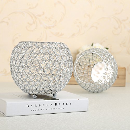 VINCIGANT Decorative Silver Crystal Clear Display Vases / Bowl Candleholders/Candle Shade for Valentines Day Home Holiday Decoration Wedding Coffee Table Decorative Centerpiece ,8 inch Diameter - Thumbnail 3