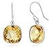 Gem Stone King 925 Sterling Silver Citrine Dangle Earrings Gemstone Birthstone Cushion Checkerboard For Women (12.00 Cttw, 12MM)