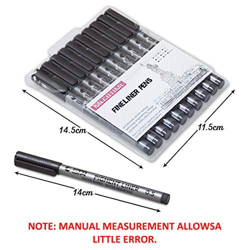 SAYEEC Fine-Liner Pens Sketching Pen Set of 10 Various Size Drawing Markers Pens Ink Pens Refills Multifunction Writing Note Waterproof Pens Black for Design Office Artist