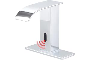 YBlucklly Automatic Sensor Touchless Bathroom Sink Faucet DC Powered Sensor Hands Free Bathroom Tap Chrome Vanity Faucets with Hole Cover Plate with Control Box and Temperature Mixer