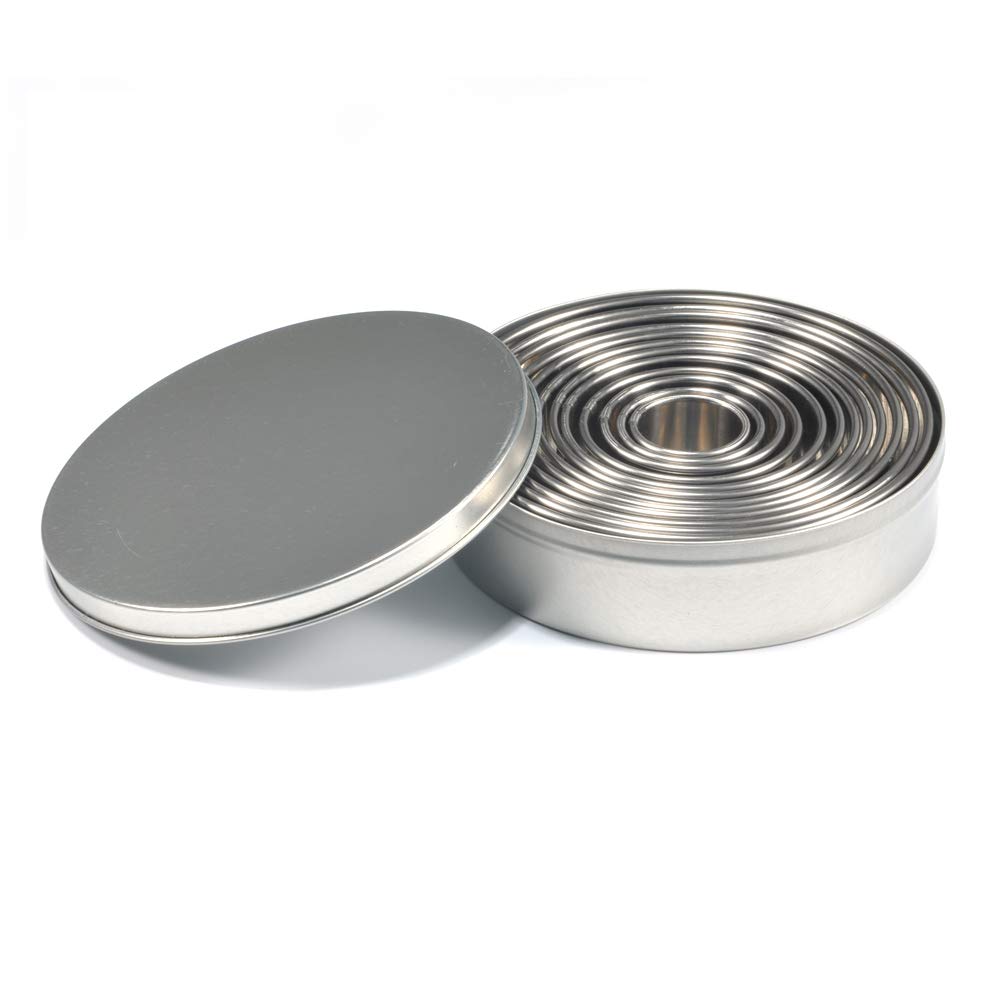 Fdit 12Pcs/Set Cookie Cutters, Stainless Steel Biscuit Fondant Set Round Cookie Cutter Baking Metal Mold Pastry Donut Muffins Cookies Cutters with Storage Box