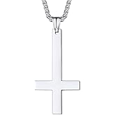 U7 Inverted Cross Necklace, Upside Down Cross Pendant, Stainless Steel Jewelry Devil Necklaces, Baphomet Goat Head Pendant for Men Women