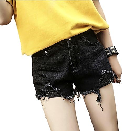 Women's Juniors Denim High Waist Cutoff Micro Stretch Cotton Cutoff Shorts Skinny Sexy Club Night Heels one Cocktail midi Clubbing Sleeve Sleeves to Go Out Clubs Through Closed Piece Split(XL, Black)