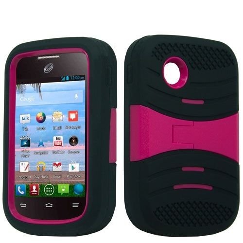 U-Stand Hybrid Armor Case Phone Cover Accessory for TRACFONE LG 306G LG306G (Black-Pink)