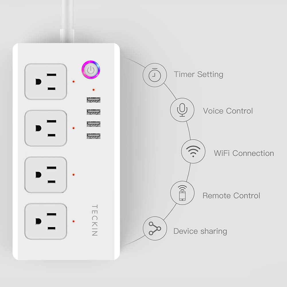Smart Power Strip WiFi Power Bar 5ft Extension Cord ...