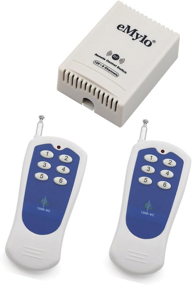 eMylo DC 12V Interruptor de relé RF de 6 canales Módulo de control remoto inalámbrico Domótica Interruptor de código de aprendizaje DIY con 150M transmisor 433MHz para lámpara/puerta de garaje/motor