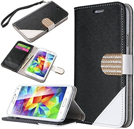 Samsung Galaxy Viynl Tm S5 Luxury Magnetic Flip Wallet Leather Card Case Cover (BLACK)