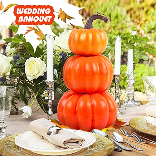 HAKACC Stacked Artificial Pumpkins, Pumpkin Tower 3 Layers Foam Pumpkin Set for Porch Home Thanksgiving Halloween Decoration