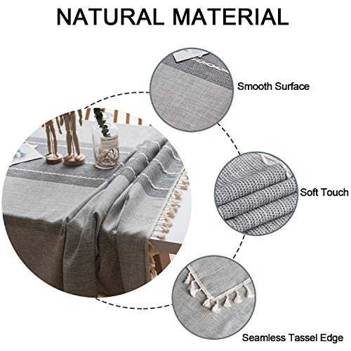 Tablecloth Rectangle,Fringed Lace, Thick, Cotton Linen, Wrinkle Free, Tassel Tablecloths Washable, Dining Table Cover for Kitchen Party,Modern,Classic,Vintage Style (Grey, 140x200cm(55x78.7inch))