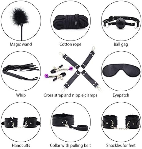 Set of 10, Fun for Couple, in Soft Leather Black Bandages Straps Under The Bed