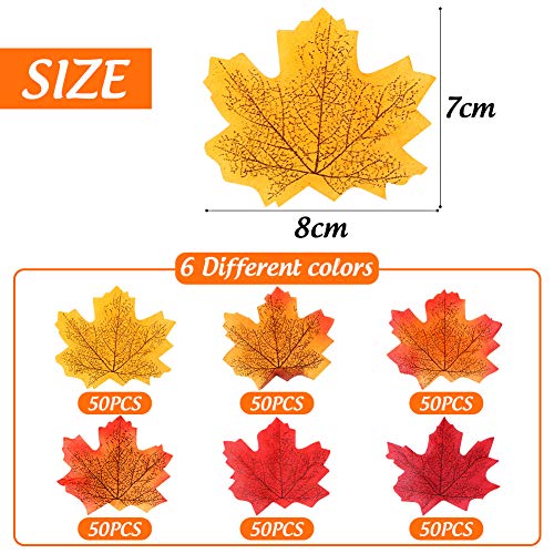 HAKACC Fake Autumn Leaves, 300 PCS Artificial Maple Leaves Autumn Leaves for Weddings Autumn Parties Art Scrapbooking and Decorations