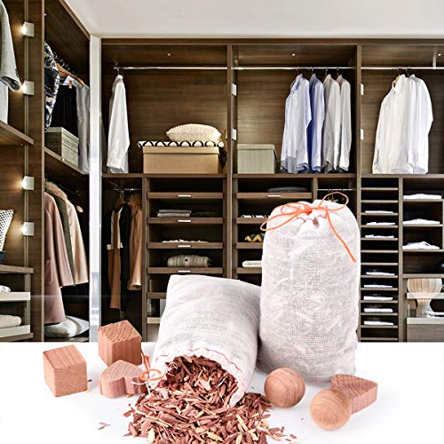 JRing Aromatic Cedar Blocks Organic Cedar Balls Wood Hanger for Closets and Drawers Set of 42 with Sandpaper