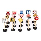 Biowow Kids Wooden Block Street Traffic Signs Playset Children's Educational Toys for Traffic Knowledge Learning 15Pcs