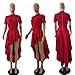 Womens Ruffle High Low Asymmetrical Short Sleeve Bodycon Tops Blouse Shirt Dress Red XL