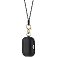 Maogoam for AirPods Pro 2nd Generation Case Leather with Clips and Button, Genuine Crazy Horse Oil Wax Neck Lanyard Leather Case for AirPods Pro 2 2022/2024, Indiana-Jones Style, Black