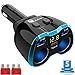 USB C Car Charger, Cigarette Lighter Splitter Adapter 2 Socket Type C Multi Power Outlet 12V/24V 80W DC with LED Voltmeter Switch 5.8A Dual USB Port for Mobile Cell Phone GPS Dash Cam primary