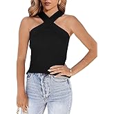 Womens Criss Cross Halter Sweater Vest Tops Summer Sleeveless Pullover Casual Lightweight V Neck Knit Tank Top