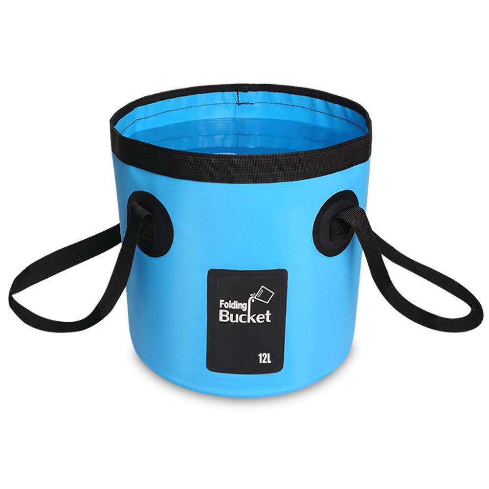 Foldable Folding Bucket (12L) for Outdoor Activities, Hiking, Fishing, Travel, Black for Camping, Garden (Blue)