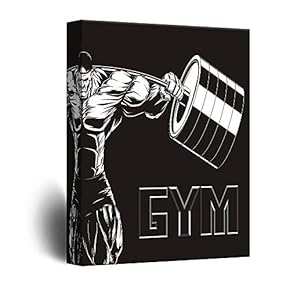 Canvas Wall Art - Black White Fitness Body Builder Gym Icon - Giclee Print Gallery Wrap Modern Home Art Ready to Hang - 12x18 inches
