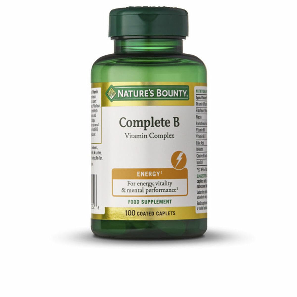 Nature's Bounty Complete B Vitamin Complex Caplets - Pack of 100 Coated Capsules, Two-a-Day - Vitamin B5, B6 and B112 - Supports Energy Levels, Mental Focus and Stamina - Vegan