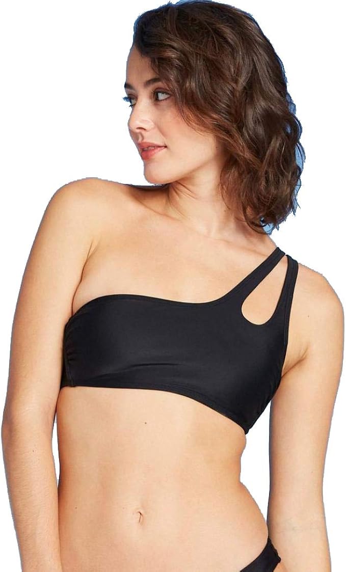 one shoulder bikini top black