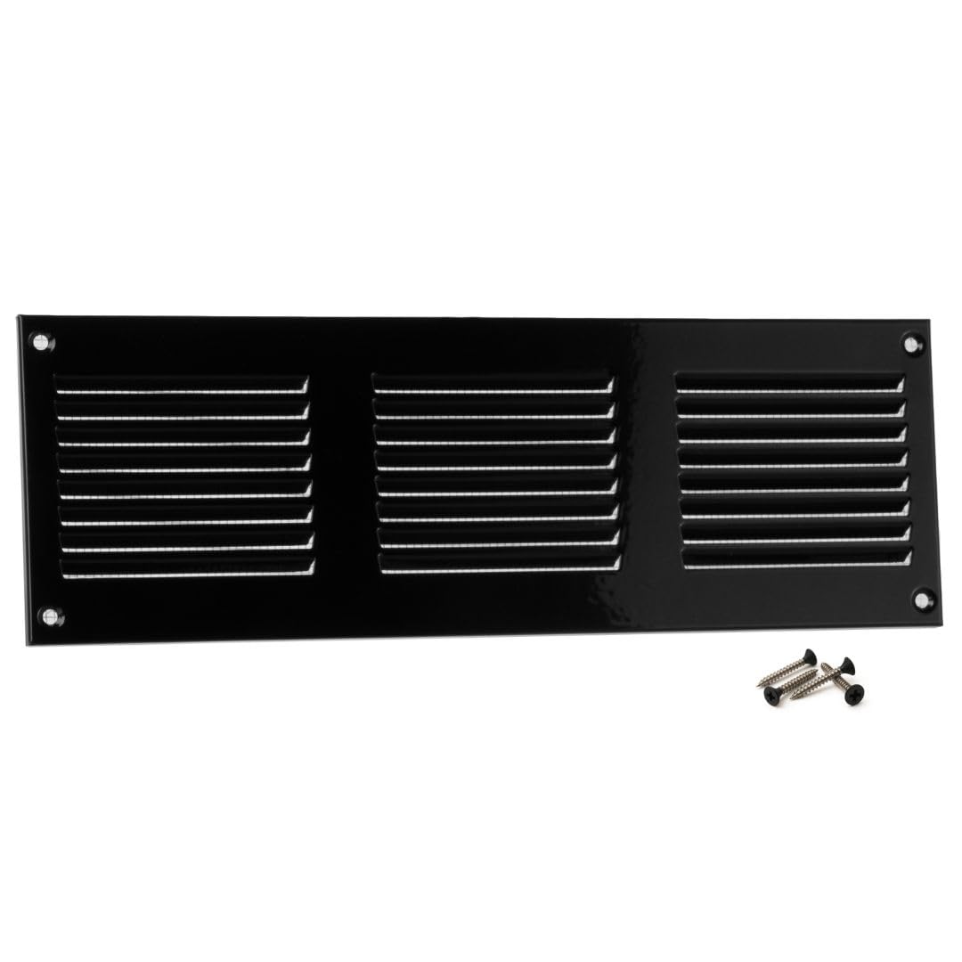 Steinberg14 Black 300x100mm Metal Air Vent Cover with Insect Mesh - 12x4 inch Ventilation Grille - Air Vent Register for Walls and Ceilings - Ventilation Cover for Outdoor and Indoor