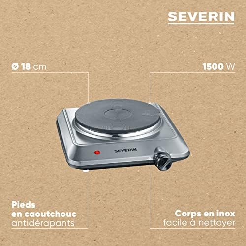Plaque de cuisson électrique 1 500 W, Plaque de cuisine idéale pour logement étudiant, dans le jardin ou au camping, Plaque électrique au thermostat réglable en continu, inox, KP 1092
