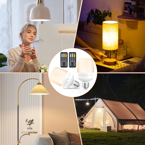 Tobeape Lâmpadas Recarregáveis E27 com Controle Remoto, Magnéticas, Dimerizáveis, 5 Modos de Luz, Sem Fio, Portáteis para Emergência, Queda de Energia, Arandelas e Luminárias – Kit 2 Unidades