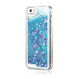 Glitter Case for iPhone 5S,Turpro Hard Transparent Clear Creative Funny 3D Quicksand Liquid Sparkles Glitter Bling Case with Stars for iPhone 5 5S(Blue)