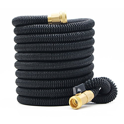 100ft Expandable Garden Hose - New Improved Flexible Water Hose with Heavy Duty Expanding Latex Core, Fabric Casing and 3/4 Solid Brass Connectors Fittings (100 FT)