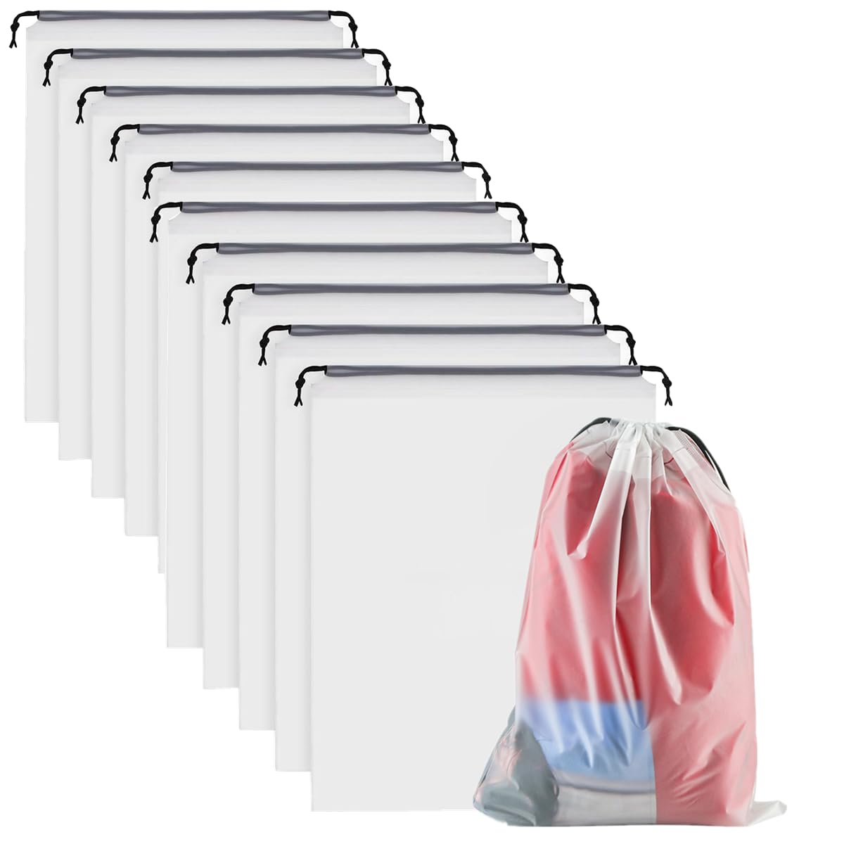 tmxd Travel Shoe Bags 10 Pieces Reusable Plastic Dust Proof Organizer Transparent Multifunctional Storage Case with Drawstring for Travel Camping Shoes Toys Daily Space Saving