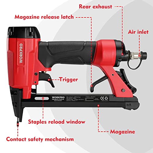 WORKPRO - Pneumatic stapler with 1884 staples, used pneumatic nailer staples type 71/6-16mm, ideal for DIY, decoration, wall, tapestry, wood