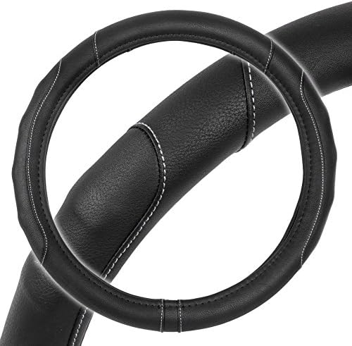 Pro Advanced Leather w/ Accent Stitching Steering Wheel Cover - Car, Performance Grip, Small Size Fit 13.5"-14.5", Auto Interior Accessories - by Infinity Stock (Small 13.5"-14.5", Black/Gray)