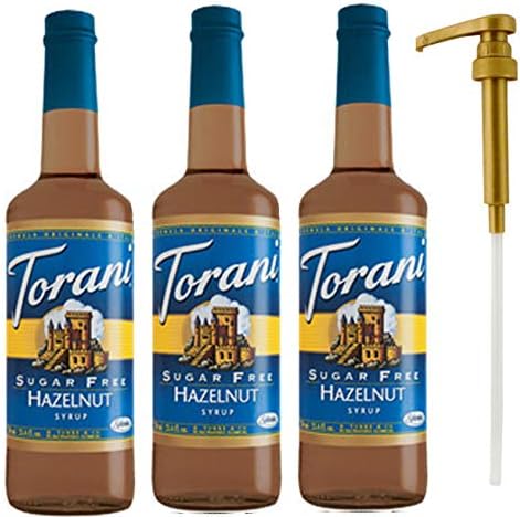 Torani Sugar Free Hazelnut Syrup, 25.4 Ounce (3 Pack) Plus 1 Syrup Pump