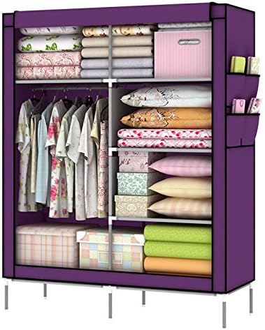 Clothes Closet Portable Storage Organizer Wardrobe Closet Freestanding Double Rod Non-woven Fabric Organizer Shelves &amp; Shoe Rack, with Sturdy Rust-Proof Frame 7144.818.36 INCH (Purple Red)