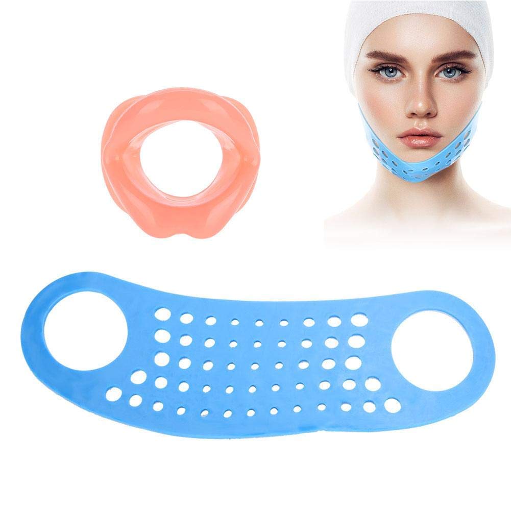 Face Slimming Mask, Ladies V Face Chin Lifting Mask Belt, Anti-wrinkle and Tightens Skin Facial Mask, Chin Cheek Slimmer Face Bandage Face Shaper + Silicone Lips Exerciser